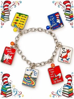 Dr. Seuss vintage Chain Bracelet with Red, Book Charms